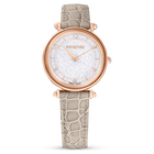 swarovski crystalline wonder watch swiss made leather strap beige rose gold tone finish