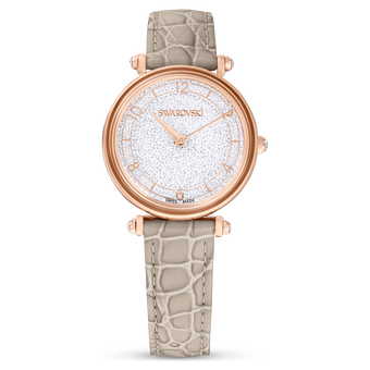 swarovski crystalline wonder watch swiss made leather strap beige rose gold tone finish