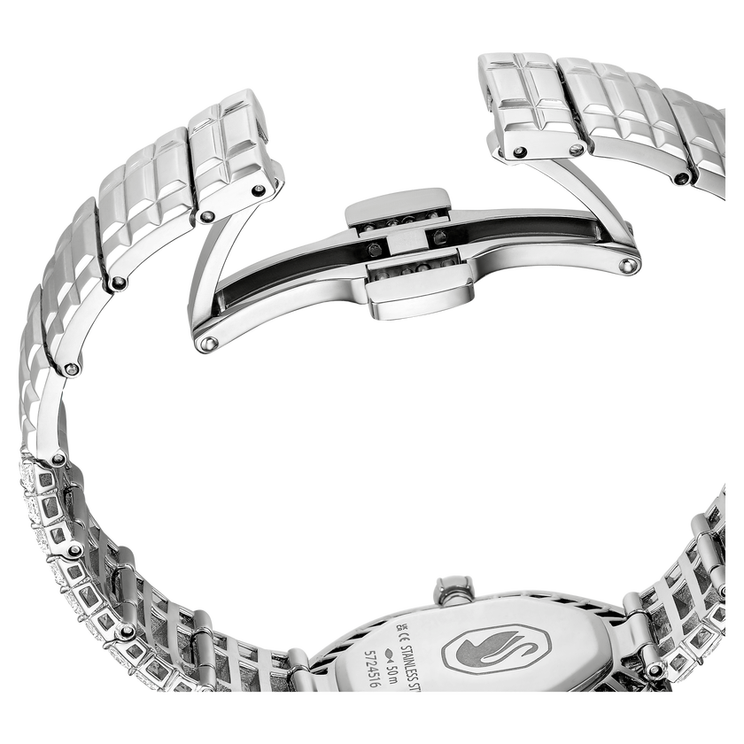 swarovski matrix octagon watch  baguette cut  metal bracelet  silver tone  stainless steel
