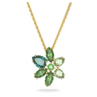 Gema pendant, Mixed cuts, Flower, Green, Gold-tone plated