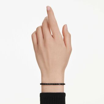 swarovski matrix tennis bracelet  round cut  black  ruthenium plated