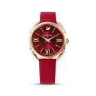 Crystalline Glam Watch, Leather strap, Red, Rose-gold tone PVD