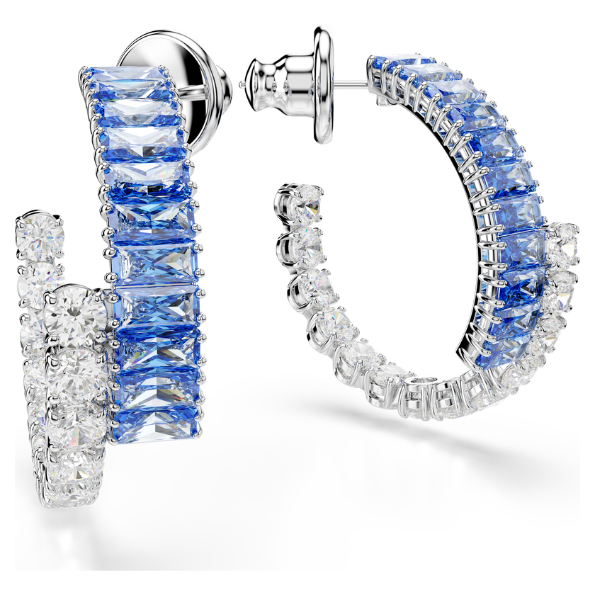 swarovski matrix hoop earrings  mixed cuts  blue  rhodium plated