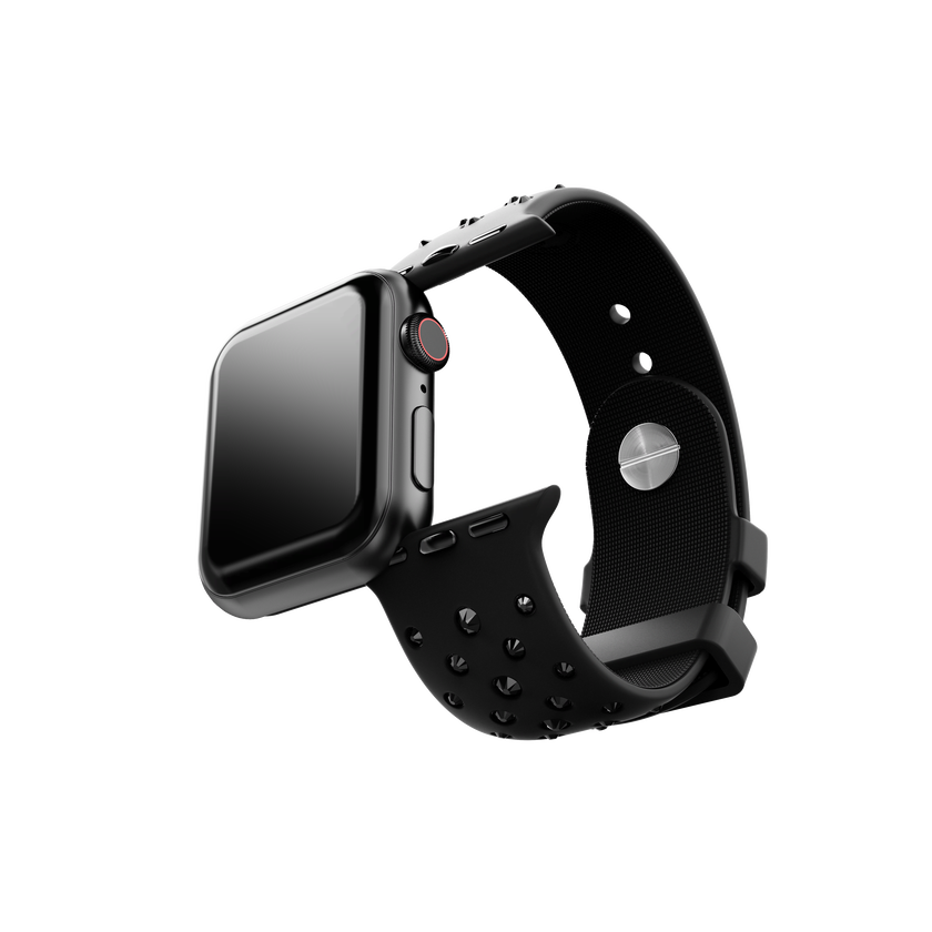 swarovski watch strap  silicone with stitching  black  stainless steel