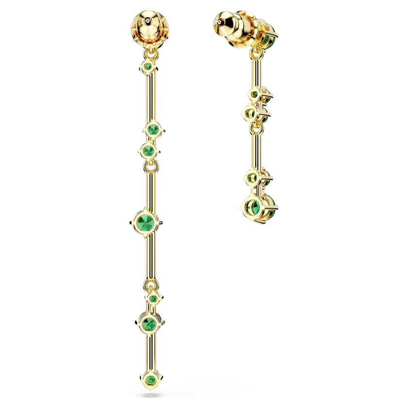 swarovski constella drop earrings  asymmetrical design  round cut  green  gold tone plated