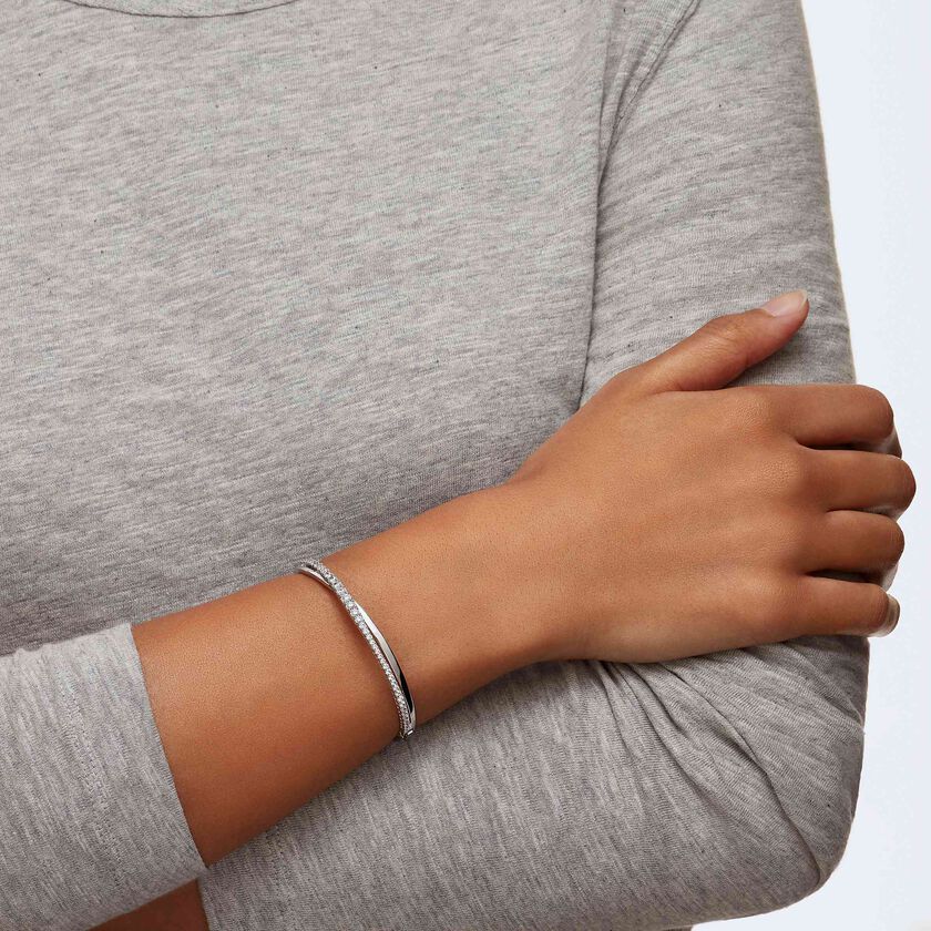 swarovski hyperbola bangle  round cut  white  rhodium plated