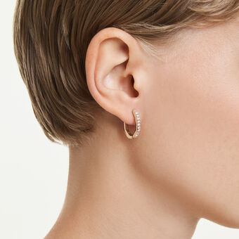 swarovski dextera hoop earrings  octagon shape  round cut  small  white  rose gold tone plated