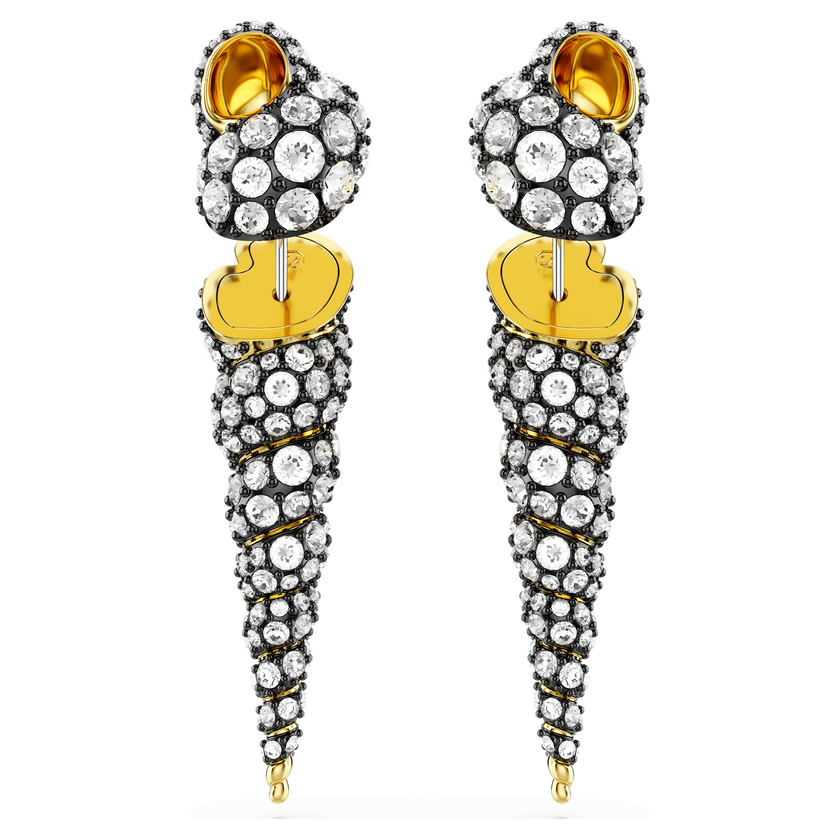 swarovski idyllia drop earrings  asymmetrical design  round cut  shell  white  mixed metal finish