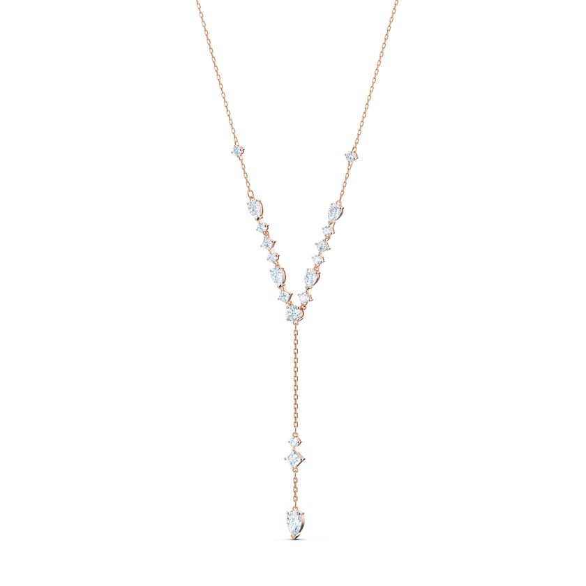 Attract Y Necklace, White, Rose-gold tone plated
