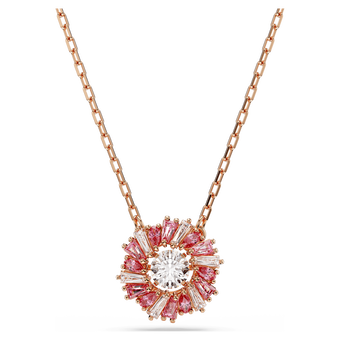 swarovski idyllia pendant mixed cuts flower pink rose gold tone plated