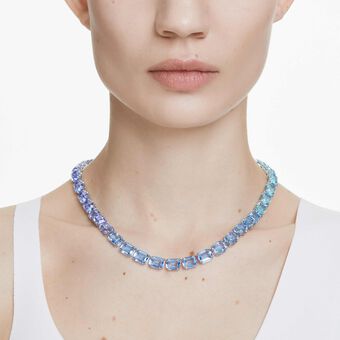 swarovski millenia necklace  octagon cut  color gradient  blue  rhodium plated