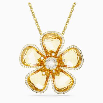 Florere necklace, Flower, Yellow, Gold-tone plated