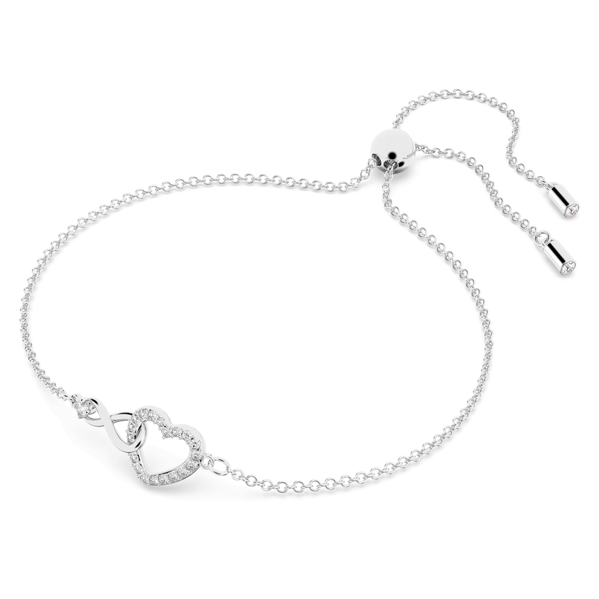 swarovski hyperbola bracelet  infinity and heart  white  rhodium plated