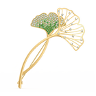 Stunning Ginko Brooch, Green, Gold-tone plated