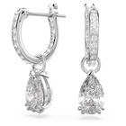 Millenia hoop earrings, Pear cut, White, Rhodium plated