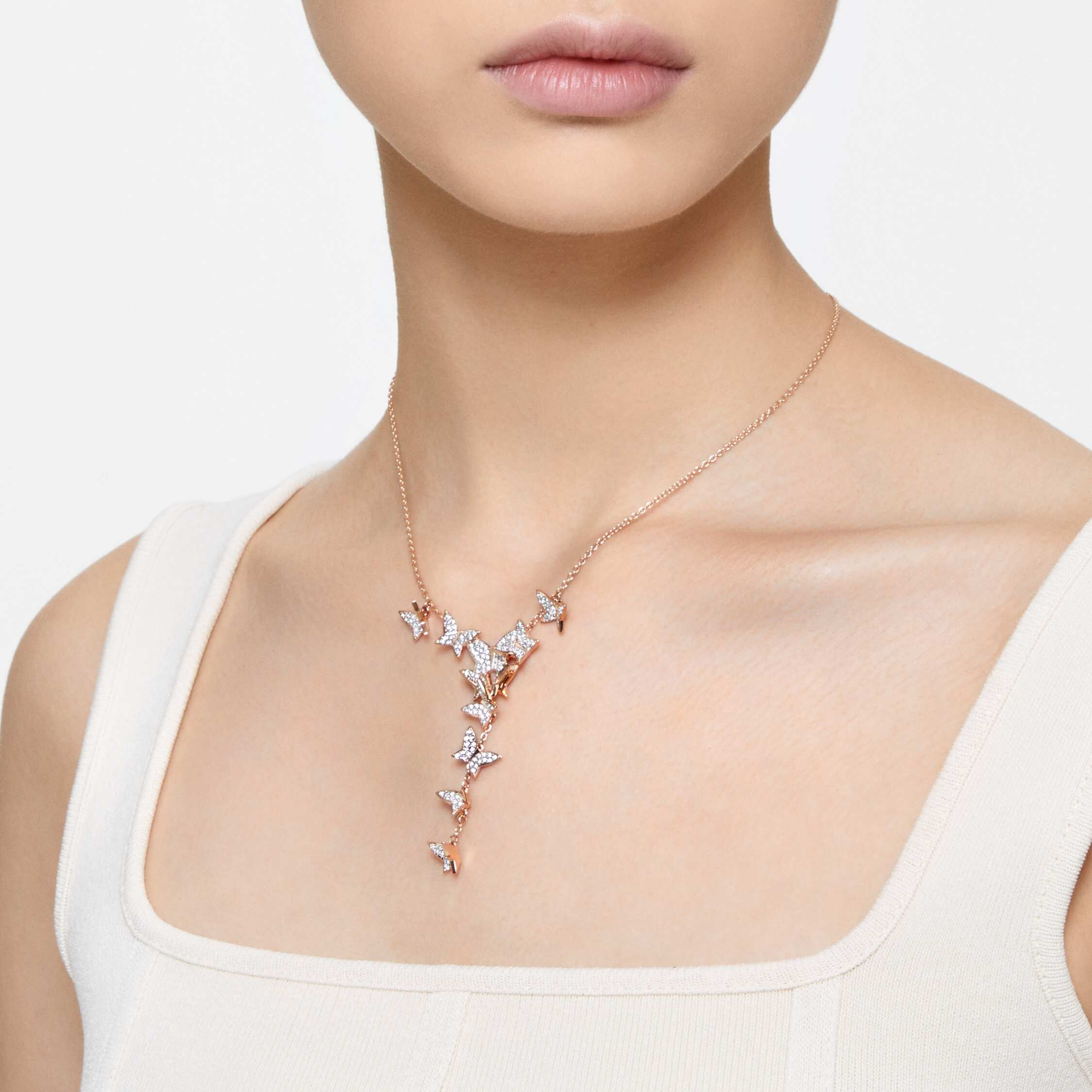 swarovski lilia y necklace  butterfly  white  rose gold tone plated