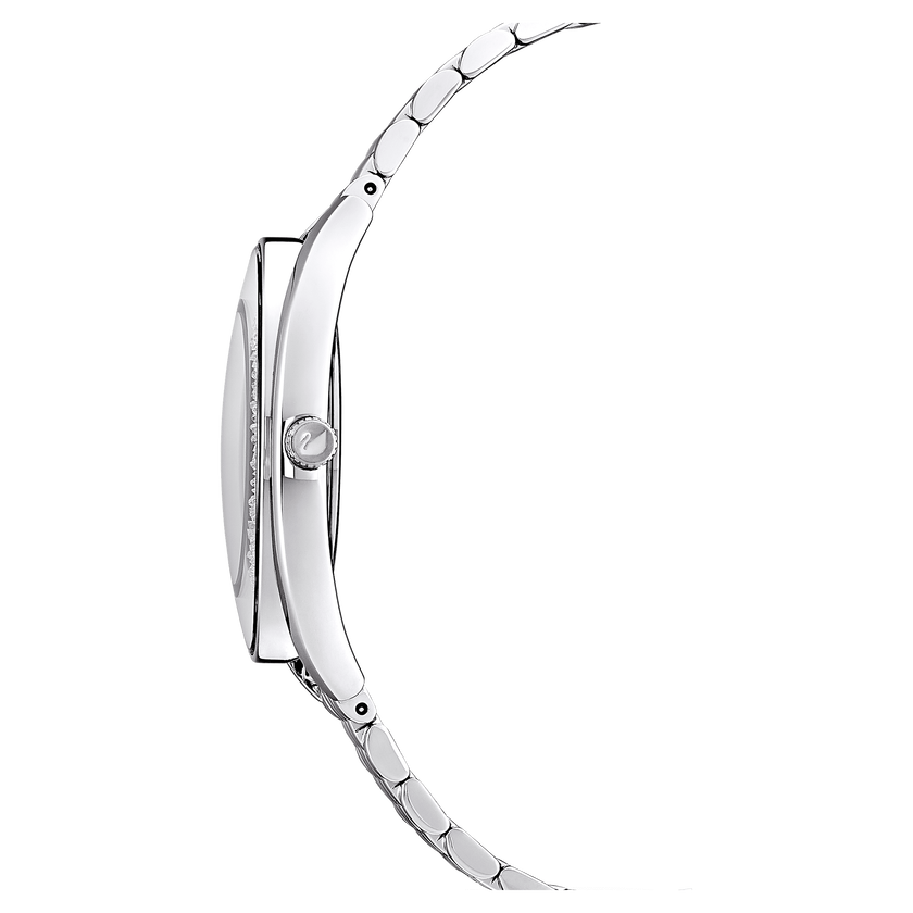 swarovski crystalline aura watch  swiss made  metal bracelet  silver tone  stainless steel