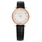 swarovski crystalline wonder watch swiss made leather strap black rose gold tone finish