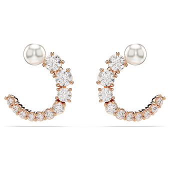 swarovski matrix hoop earrings crystal pearl round cut white rose gold tone plated