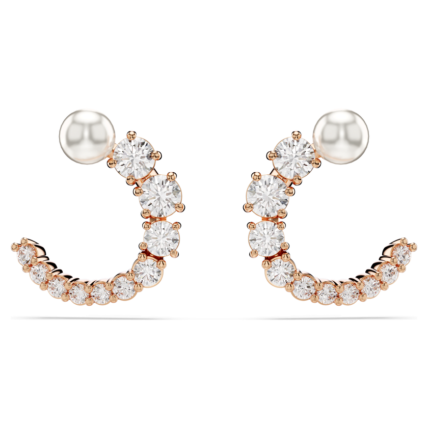 swarovski matrix hoop earrings  crystal pearl  round cut  white  rose gold tone plated