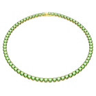 Matrix Tennis necklace, Round cut, Green, Gold-tone plated