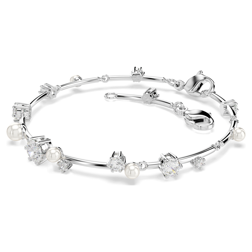 swarovski constella tennis bracelet  crystal pearl  round cuts  white  rhodium plated