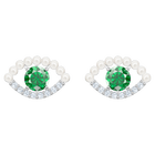 Luckily Pierced Earrings, Green, Rhodium plated