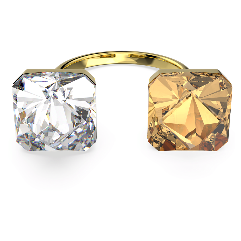 swarovski chroma ring  pyramid cut crystals  multicolored  gold tone plated
