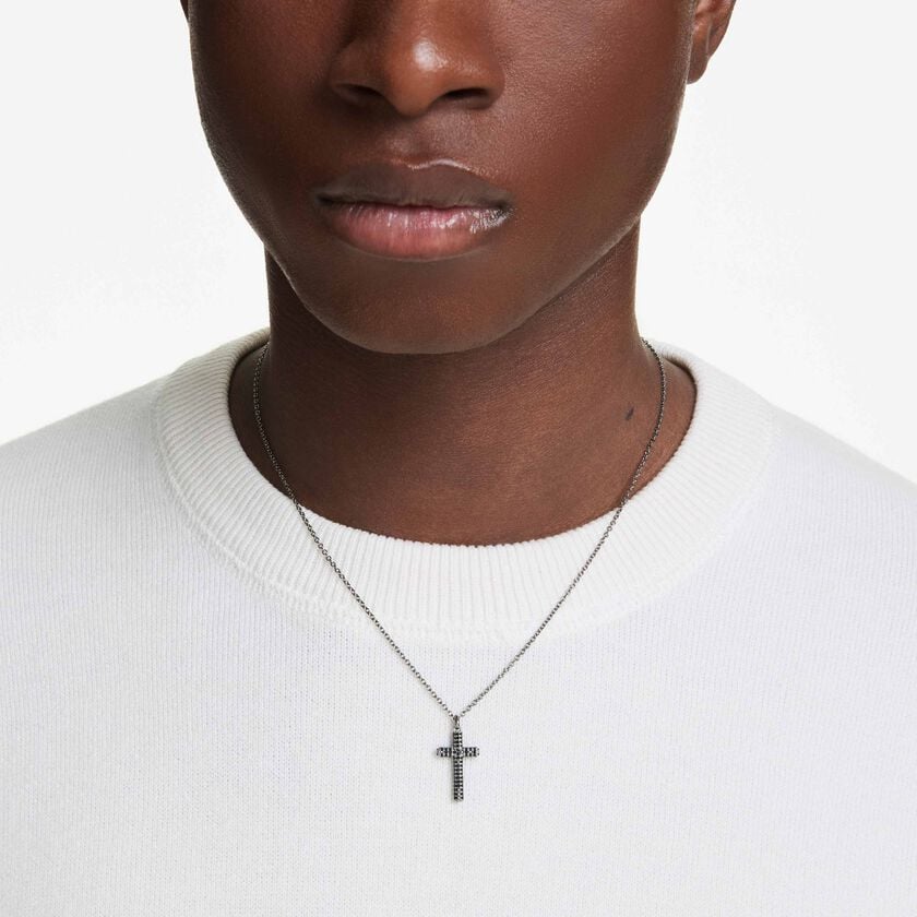 swarovski insigne pendant  cross  gray  ruthenium plated