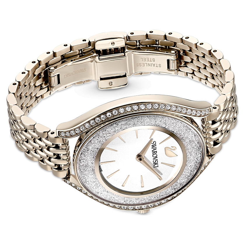 swarovski crystalline aura watch  swiss made  metal bracelet  gold tone  champagne gold tone finish