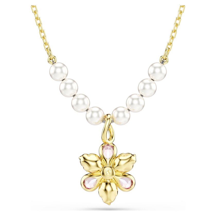 swarovski idyllia pendant  crystal pearl  mixed cuts  flower  multicolored  gold tone plated