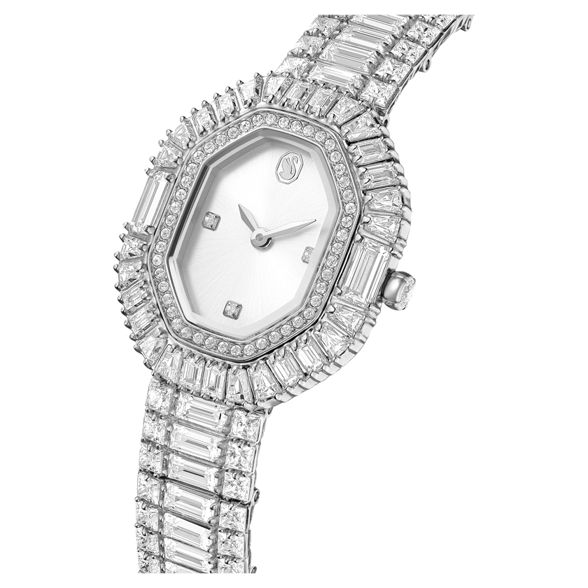 swarovski matrix octagon watch  baguette cut  metal bracelet  silver tone  stainless steel
