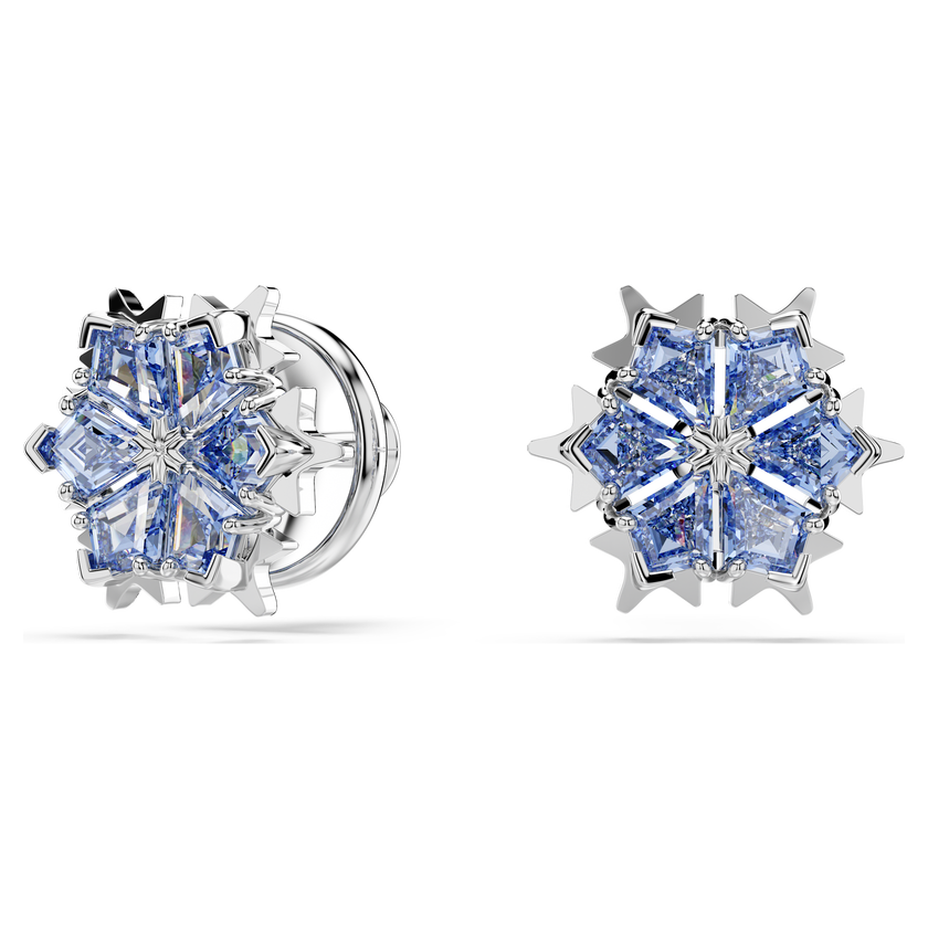 swarovski magic stud earrings  snowflake  blue  rhodium plated