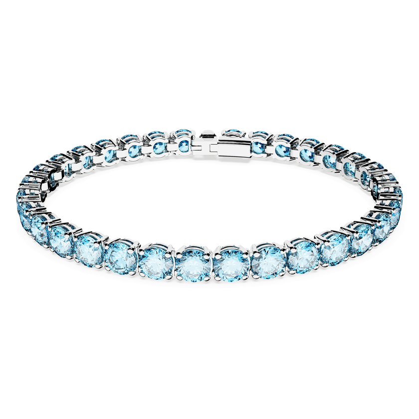 swarovski matrix tennis bracelet  round cut  blue  rhodium plated