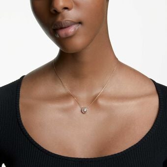 swarovski una necklace  round cut  white  18k rose gold finish