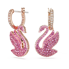 Swarovski Iconic Swan drop earrings, Swan, Pink, Rose gold-tone plated