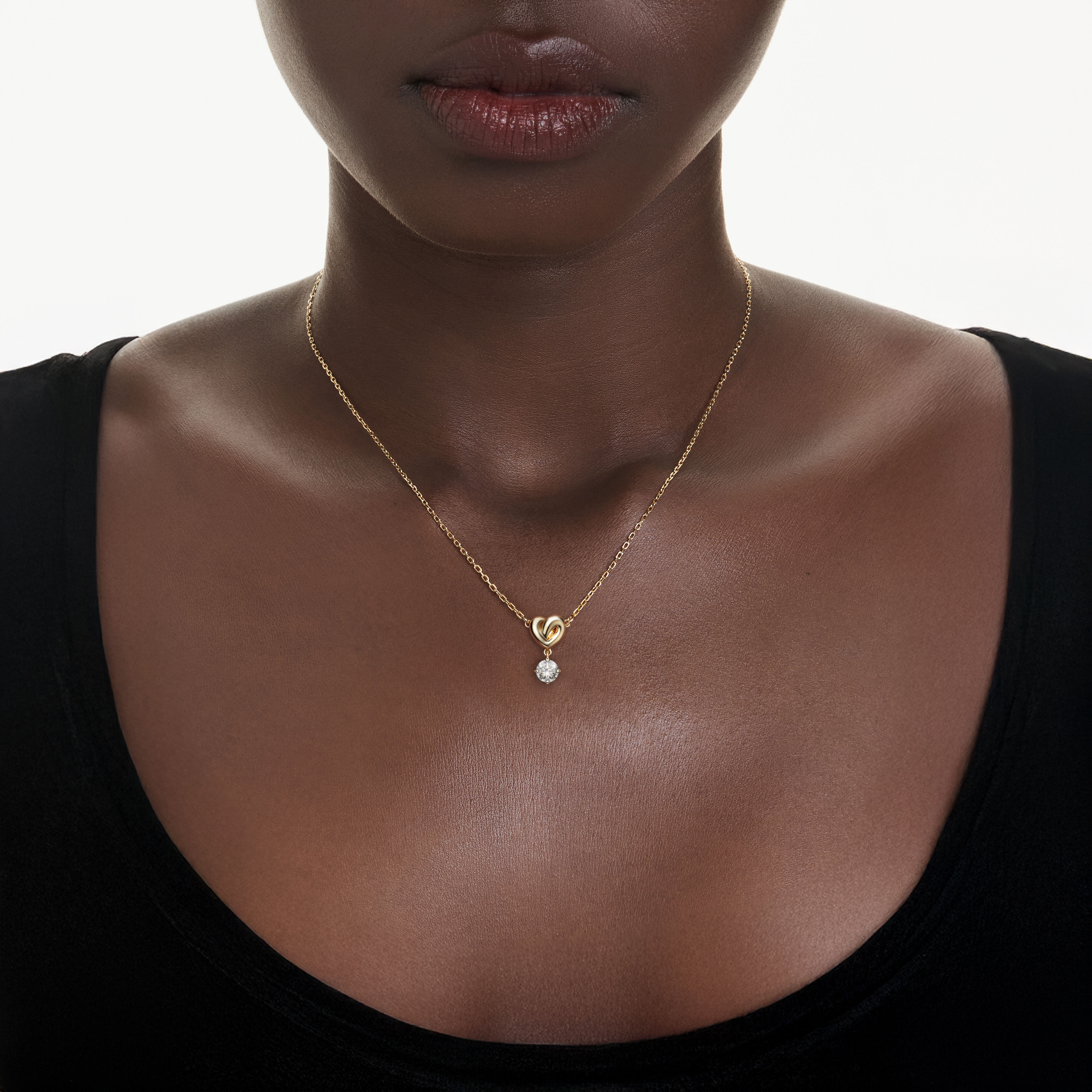 swarovski lifelong pendant  round cut  heart  white  gold tone plated