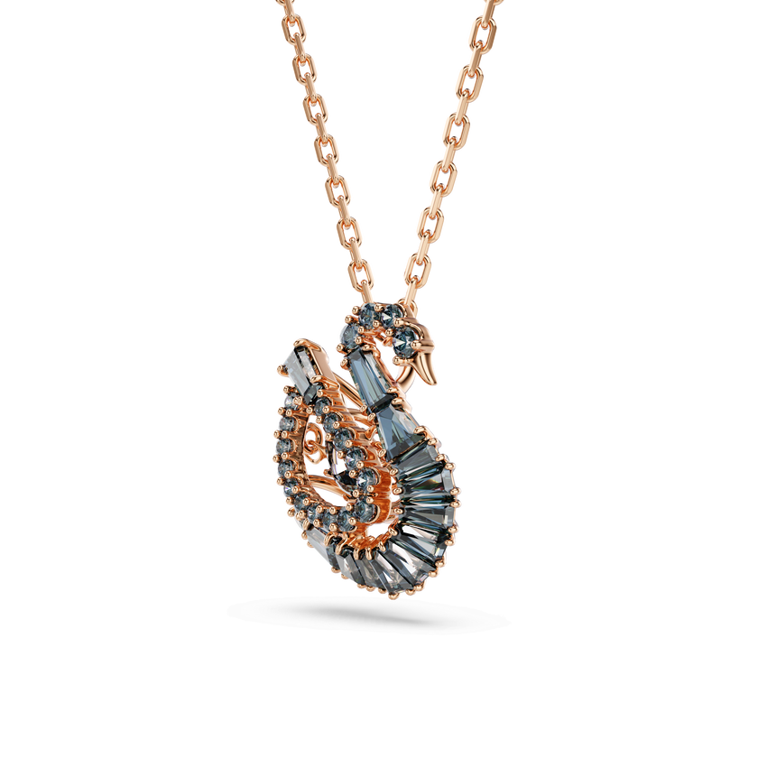swarovski swan pendant  mixed cuts  swan  black  18k rose gold finish