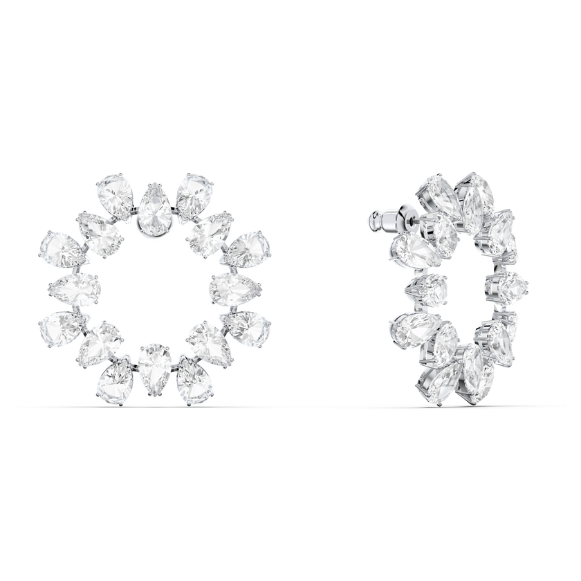swarovski matrix hoop earrings  pear cut  white  rhodium plated