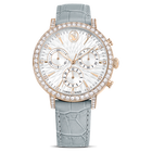 swarovski matrix tennis chrono watch swiss made leather strap gray champagne gold tone finish