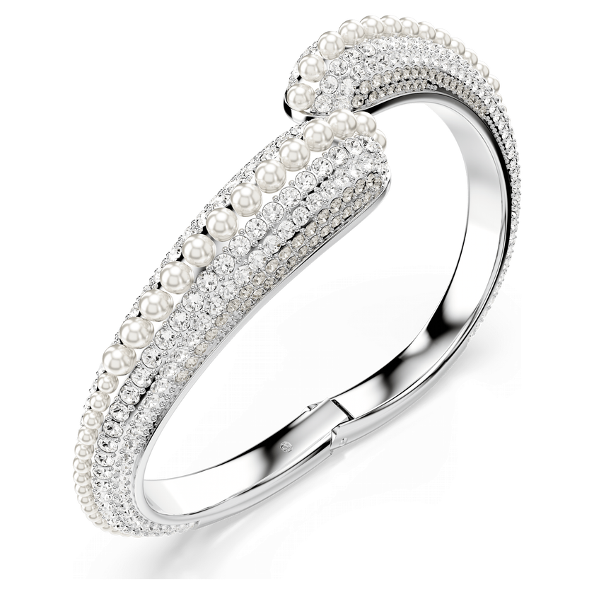 swarovski sublima cuff  crystal pearl  round cut  white  rhodium plated