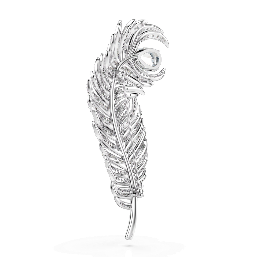 swarovski vienna brooch  mixed cuts  feather  white  rhodium plated