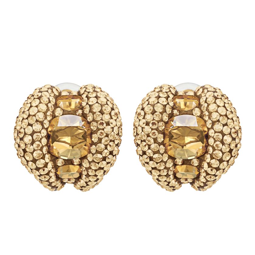 Tigris Stud Clip Earrings, Brown, Gold-tone plated
