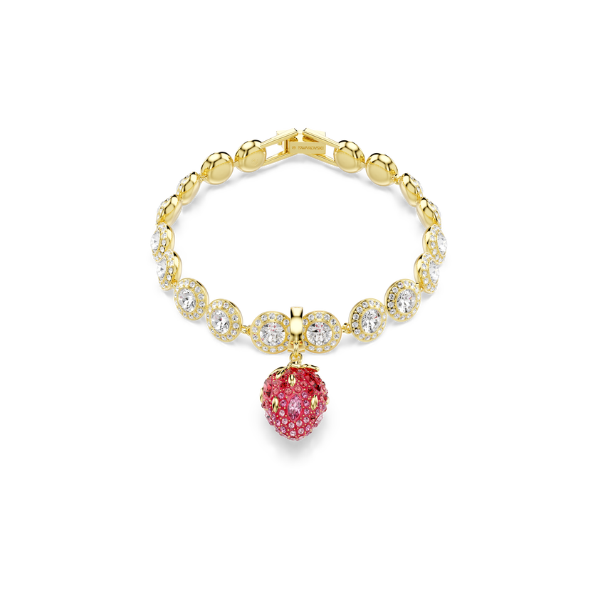 swarovski idyllia charm  mixed cuts  strawberry  red  gold tone plated