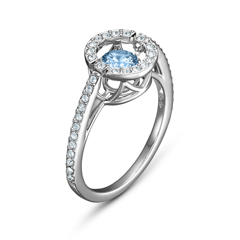 Swarovski Sparkling Dance Round Ring, Aqua, Rhodium plated, Size 