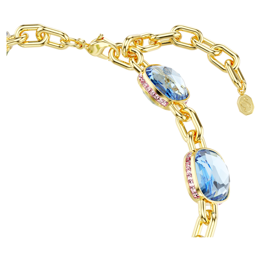 swarovski chroma tennis necklace  cushion cut  blue  gold tone plated