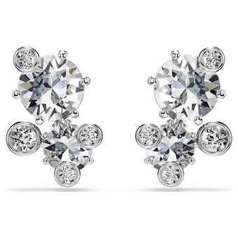 swarovski constella stud earrings  round cut  white  rhodium plated