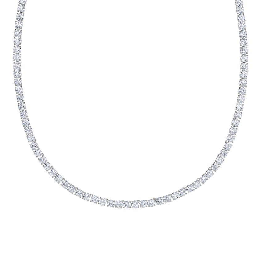 Tennis Deluxe Necklace, White, Rhodium plated
