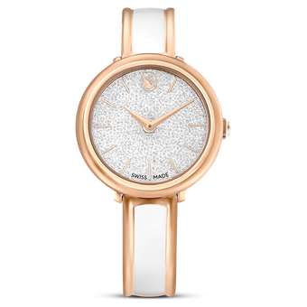 swarovski crystalline bangle watch  swiss made  metal bracelet  white  rose gold tone finish