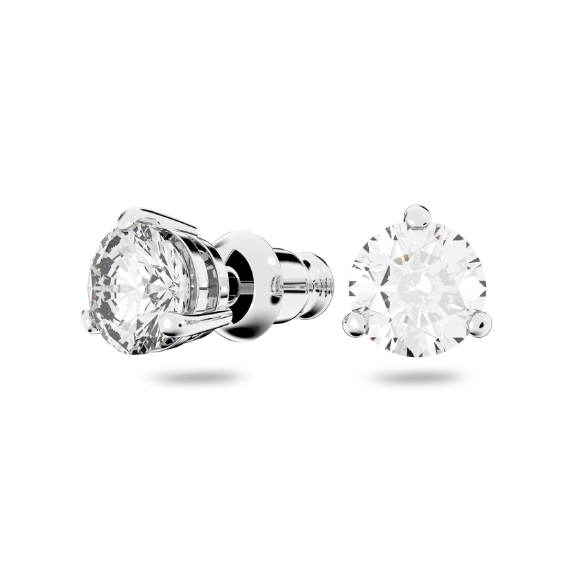 swarovski solitaire stud earrings  round cut  white  rhodium plated